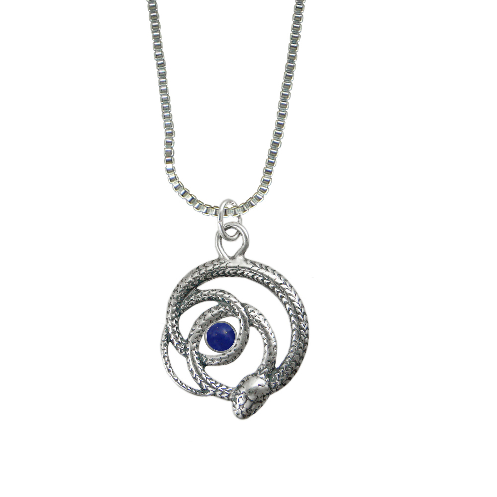 Sterling Silver Coiled Serpent Pendant With Lapis Lazuli